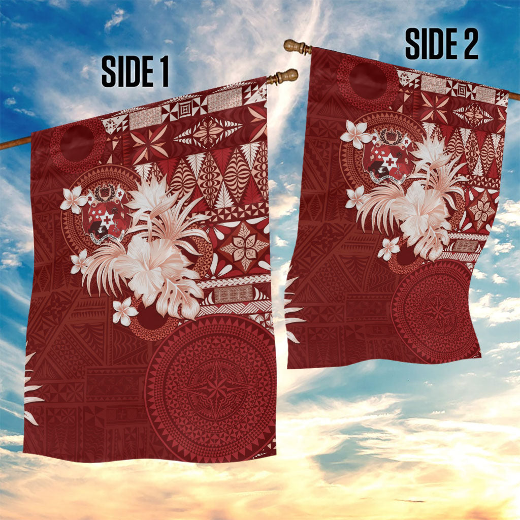 Tonga Ngatu Motifs Garden Flag With Coat Of Arms Red LT05 - Polynesian Pride