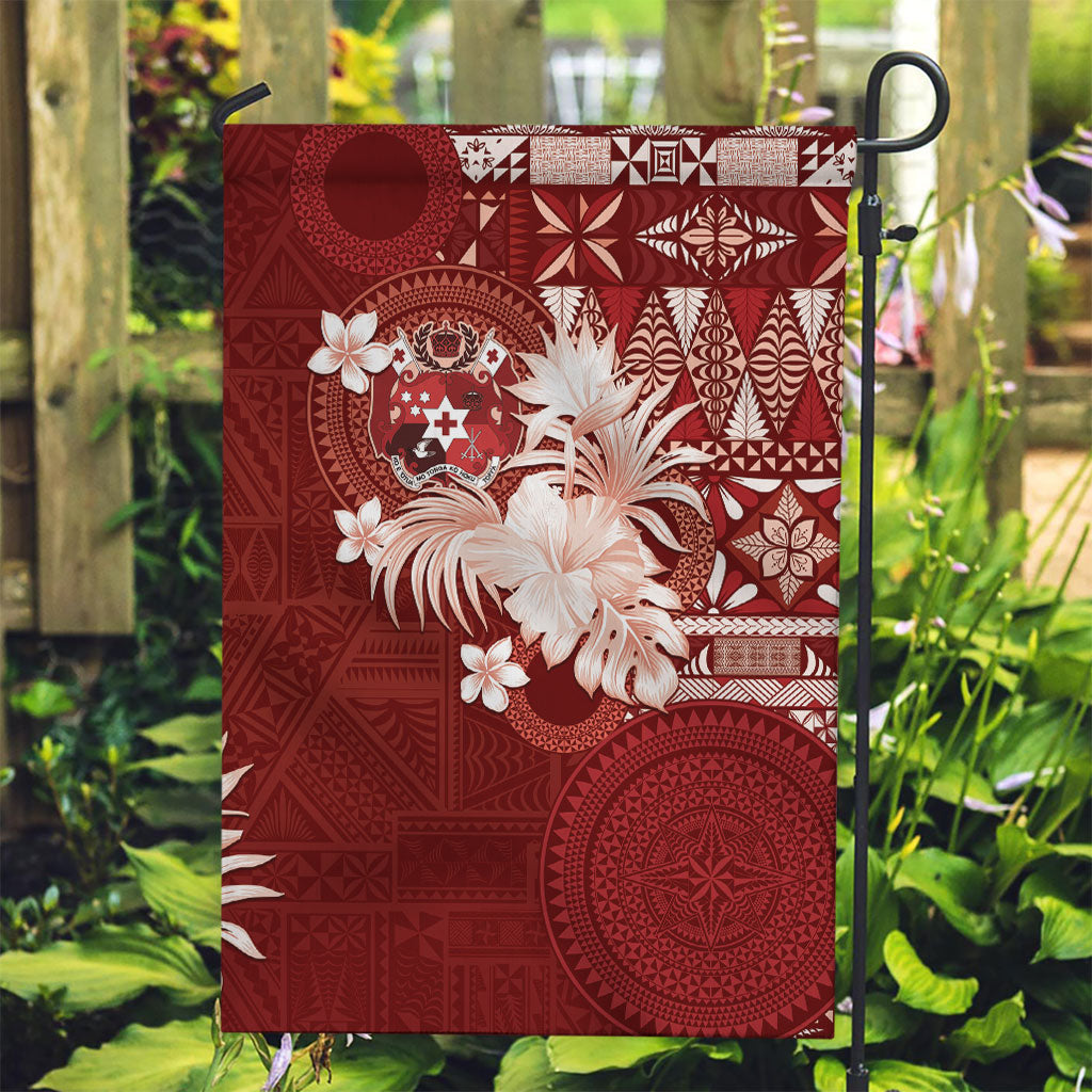 Tonga Ngatu Motifs Garden Flag With Coat Of Arms Red LT05 Garden Flag Red - Polynesian Pride