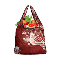 Tonga Ngatu Motifs Grocery Bag With Coat Of Arms Red LT05 1-pack One Size Red - Polynesian Pride