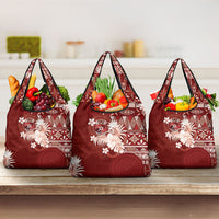 Tonga Ngatu Motifs Grocery Bag With Coat Of Arms Red LT05 3-pack One Size Red - Polynesian Pride