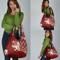 Tonga Ngatu Motifs Grocery Bag With Coat Of Arms Red LT05 - Polynesian Pride