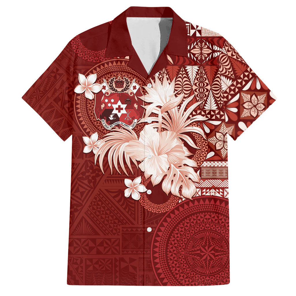Tonga Ngatu Motifs Hawaiian Shirt With Coat Of Arms Red LT05 Red - Polynesian Pride