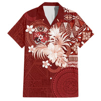 Tonga Ngatu Motifs Hawaiian Shirt With Coat Of Arms Red LT05 Red - Polynesian Pride