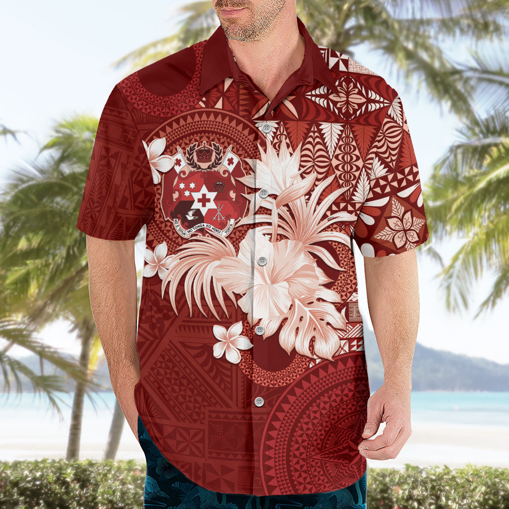 Tonga Ngatu Motifs Hawaiian Shirt With Coat Of Arms Red LT05 - Polynesian Pride