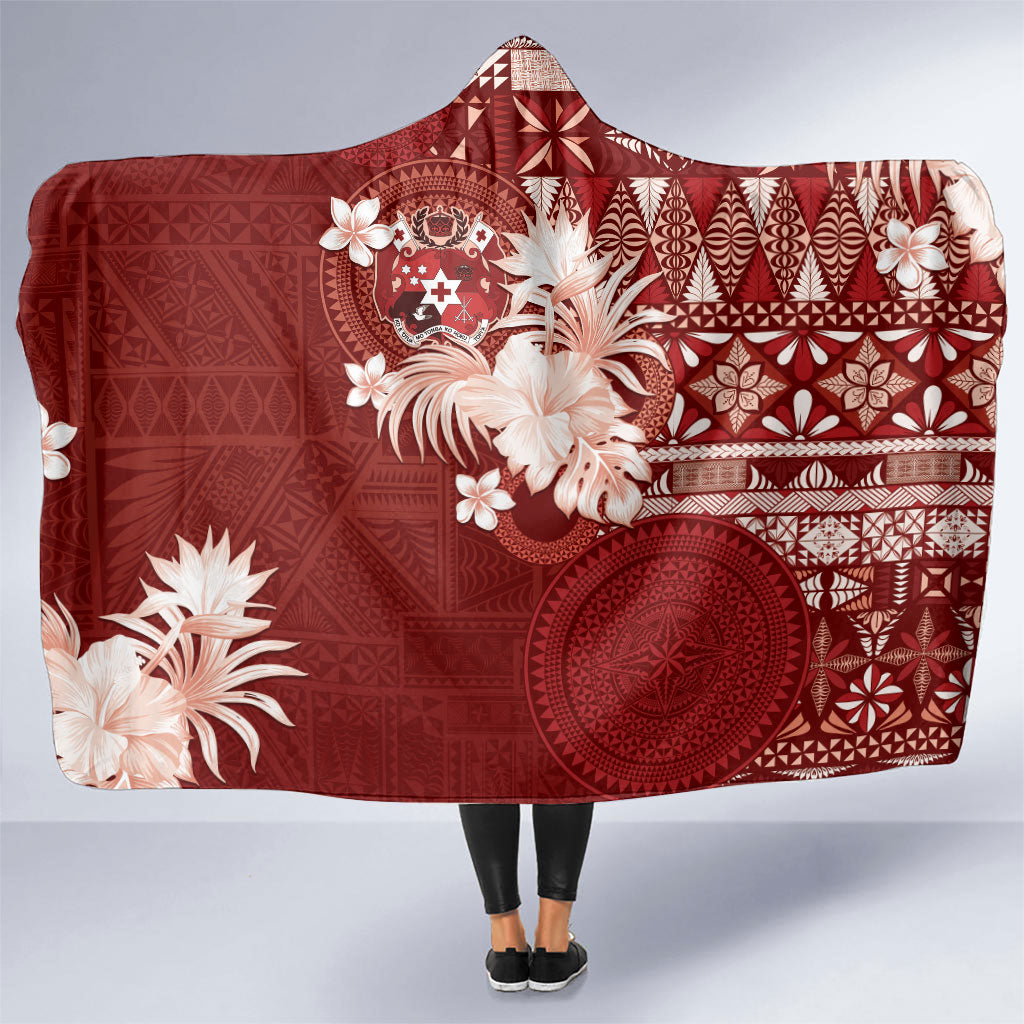 Tonga Ngatu Motifs Hooded Blanket With Coat Of Arms Red LT05 One Size Red - Polynesian Pride