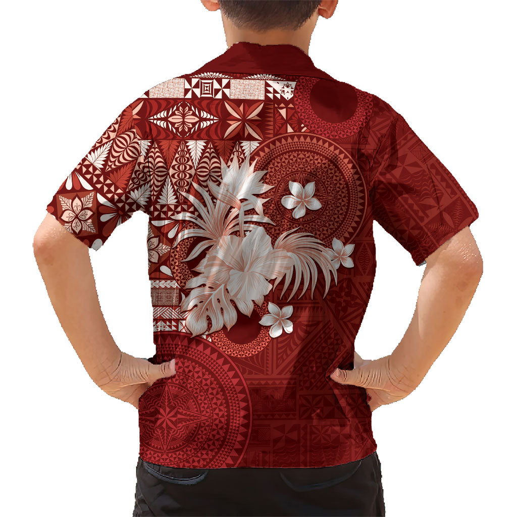 Tonga Ngatu Motifs Kid Hawaiian Shirt With Coat Of Arms Red LT05 - Polynesian Pride