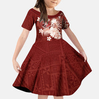Tonga Ngatu Motifs Kid Short Sleeve Dress With Coat Of Arms Red LT05 KID Red - Polynesian Pride
