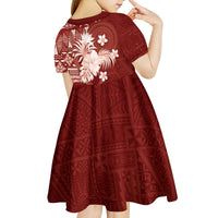 Tonga Ngatu Motifs Kid Short Sleeve Dress With Coat Of Arms Red LT05 - Polynesian Pride
