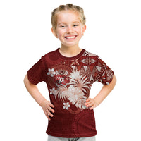Tonga Ngatu Motifs Kid T Shirt With Coat Of Arms Red LT05 Red - Polynesian Pride