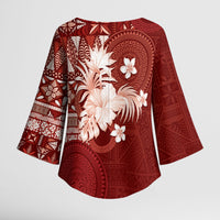 Tonga Ngatu Motifs Kimono Sleeve Blouse With Coat Of Arms Red LT05 - Polynesian Pride
