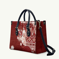 Tonga Ngatu Motifs Leather Bag With Coat Of Arms Red LT05 Red - Polynesian Pride