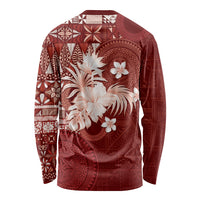 Tonga Ngatu Motifs Long Sleeve Shirt With Coat Of Arms Red LT05 - Polynesian Pride