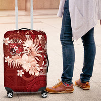 Tonga Ngatu Motifs Luggage Cover With Coat Of Arms Red LT05 Red - Polynesian Pride