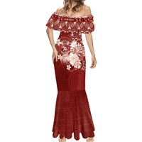 Tonga Ngatu Motifs Mermaid Dress With Coat Of Arms Red LT05 - Polynesian Pride