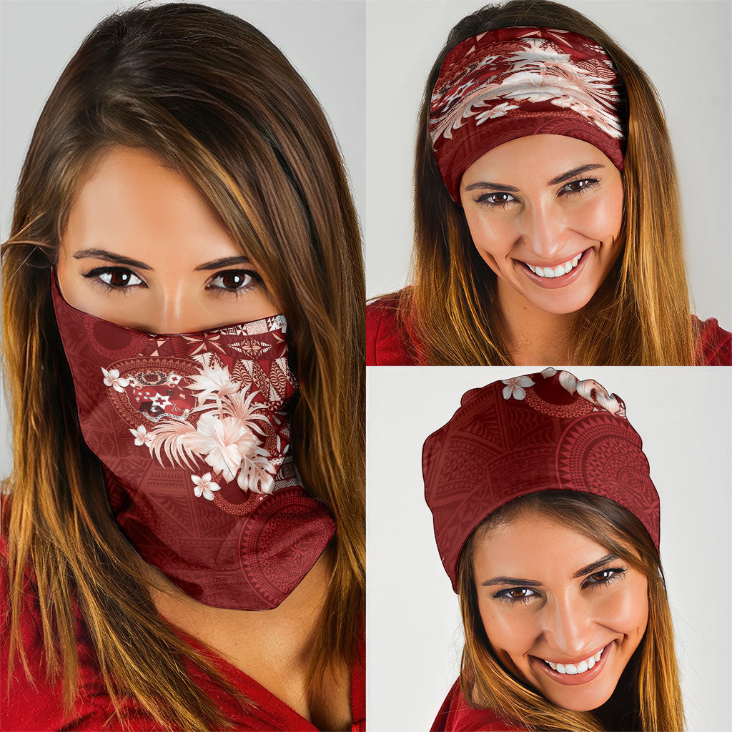 Tonga Ngatu Motifs Neck Gaiter With Coat Of Arms Red LT05 - Polynesian Pride