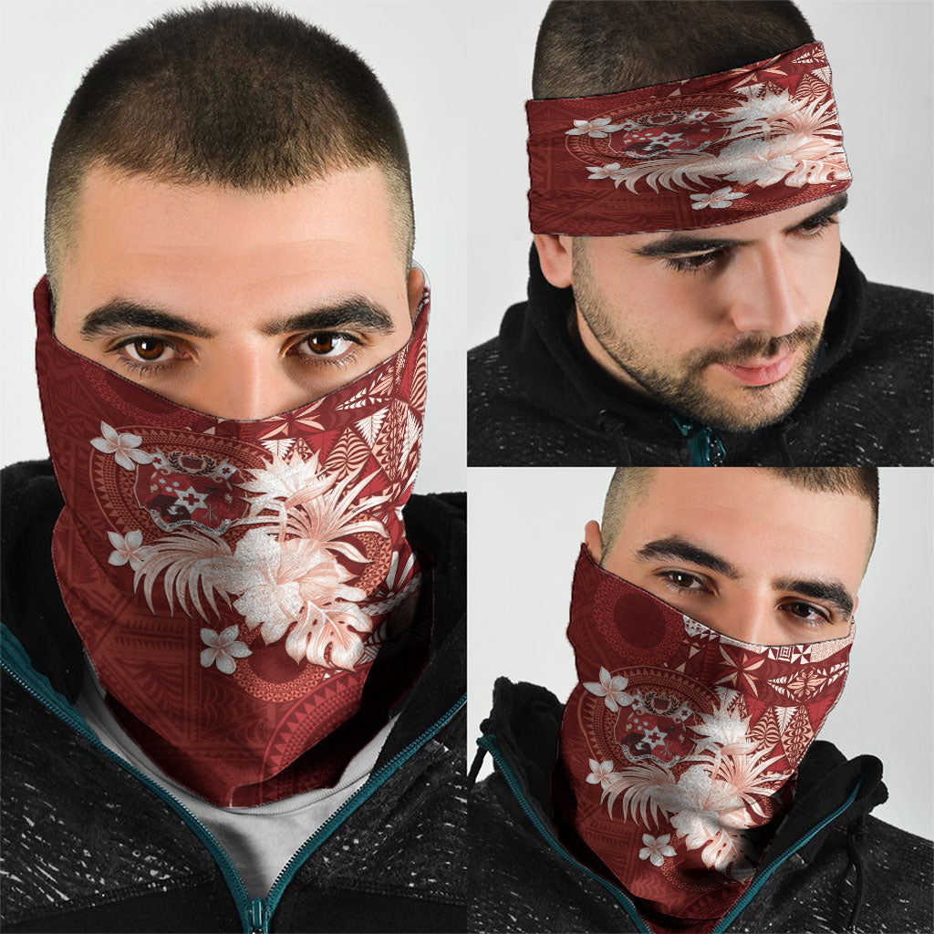 Tonga Ngatu Motifs Neck Gaiter With Coat Of Arms Red LT05 - Polynesian Pride