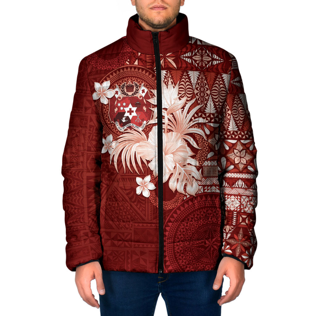 Tonga Ngatu Motifs Padded Jacket With Coat Of Arms Red