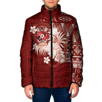 Tonga Ngatu Motifs Padded Jacket With Coat Of Arms Red