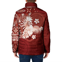 Tonga Ngatu Motifs Padded Jacket With Coat Of Arms Red