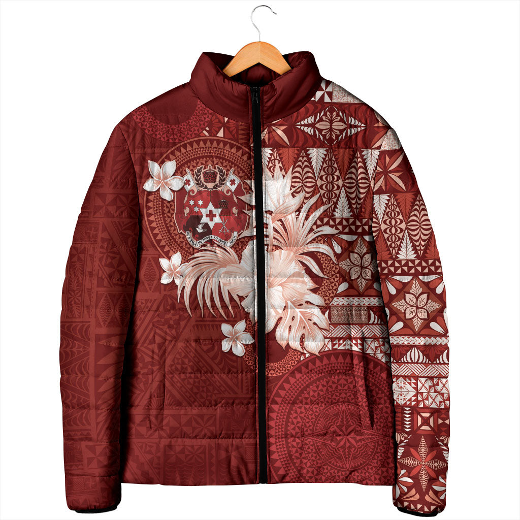 Tonga Ngatu Motifs Padded Jacket With Coat Of Arms Red