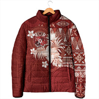 Tonga Ngatu Motifs Padded Jacket With Coat Of Arms Red