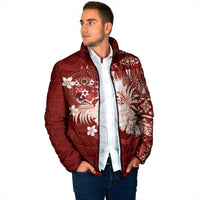 Tonga Ngatu Motifs Padded Jacket With Coat Of Arms Red