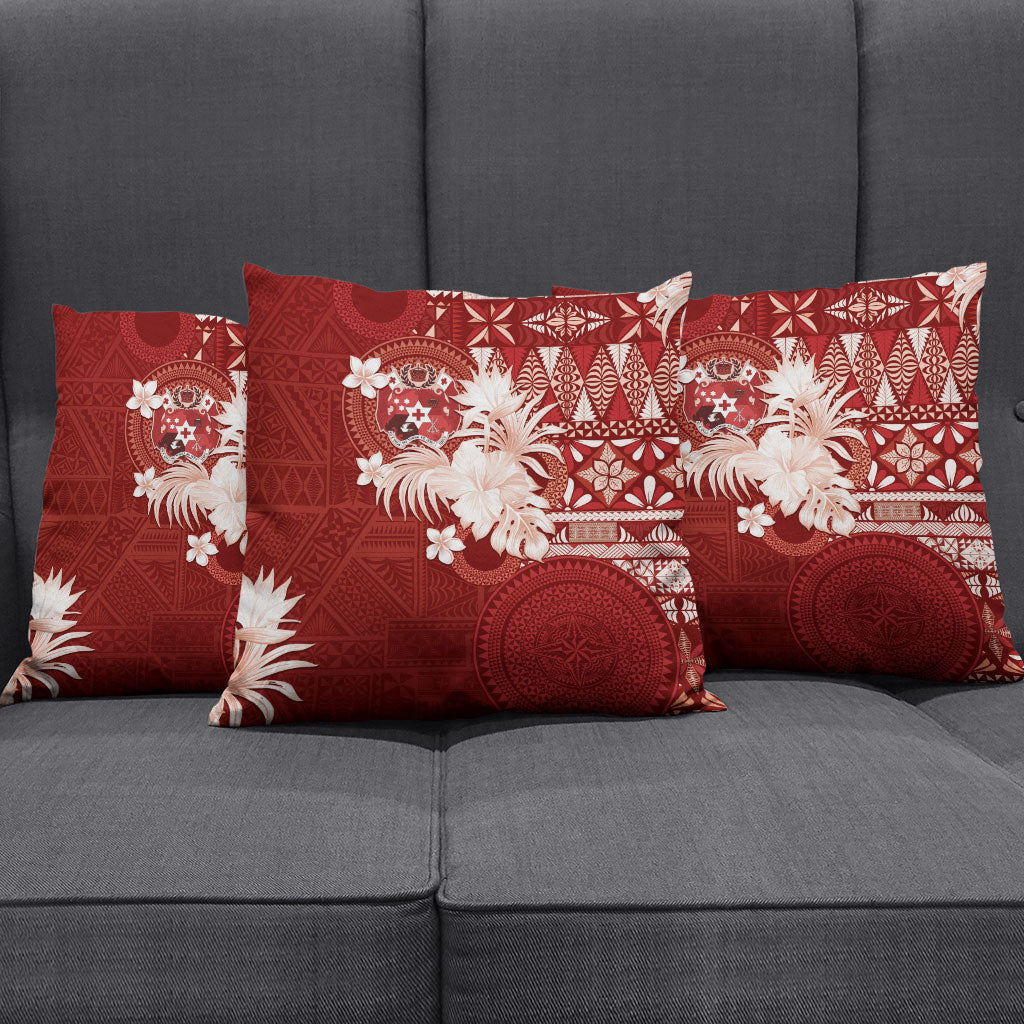 Tonga Ngatu Motifs Pillow Cover With Coat Of Arms Red LT05 - Polynesian Pride