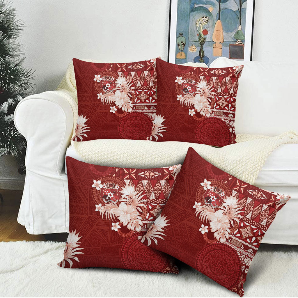 Tonga Ngatu Motifs Pillow Cover With Coat Of Arms Red LT05 - Polynesian Pride
