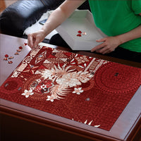 Tonga Ngatu Motifs Puzzle With Coat Of Arms Red LT05 - Polynesian Pride