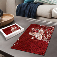 Tonga Ngatu Motifs Puzzle With Coat Of Arms Red LT05 - Polynesian Pride