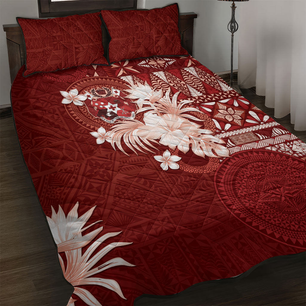 Tonga Ngatu Motifs Quilt Bed Set With Coat Of Arms Red