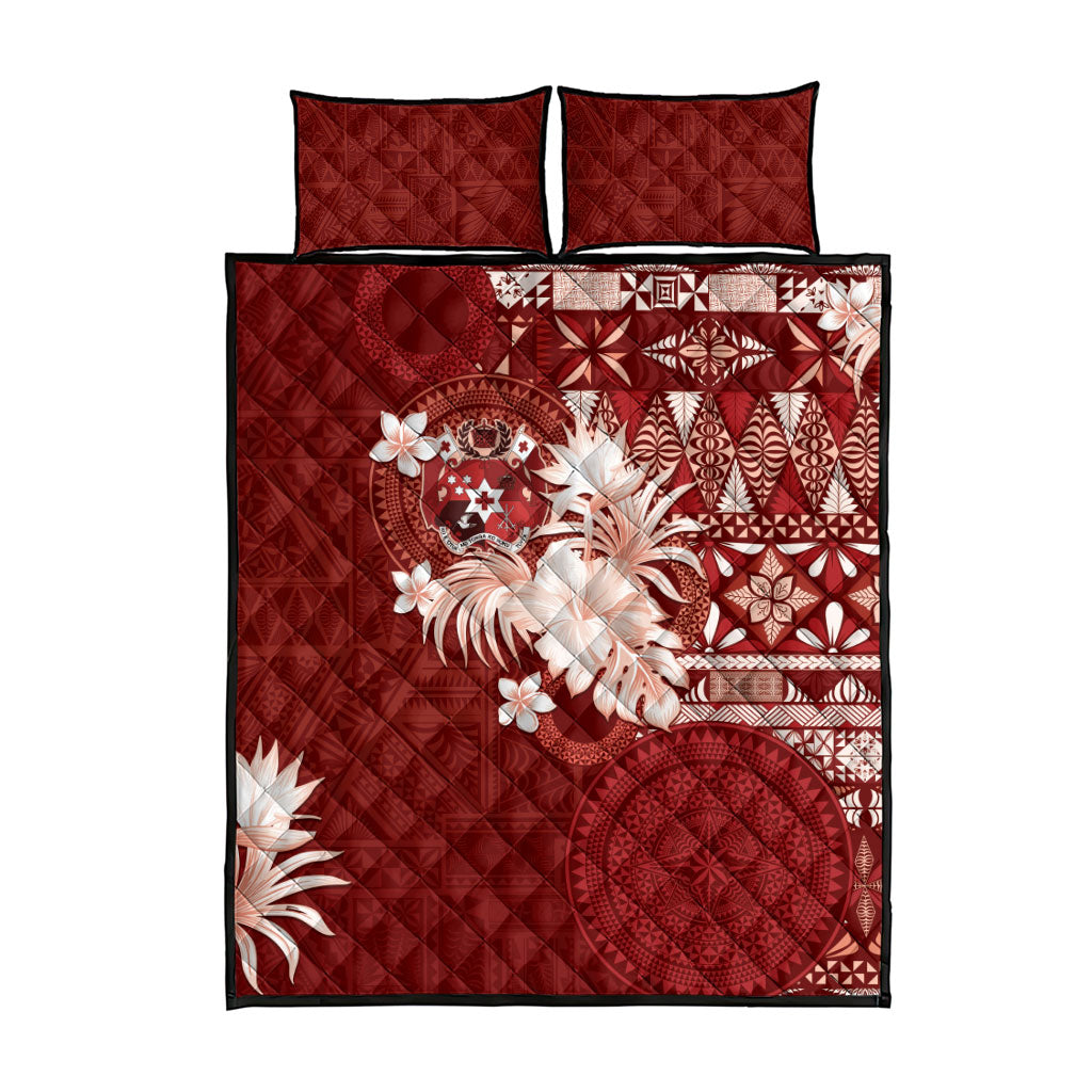 Tonga Ngatu Motifs Quilt Bed Set With Coat Of Arms Red