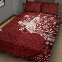Tonga Ngatu Motifs Quilt Bed Set With Coat Of Arms Red