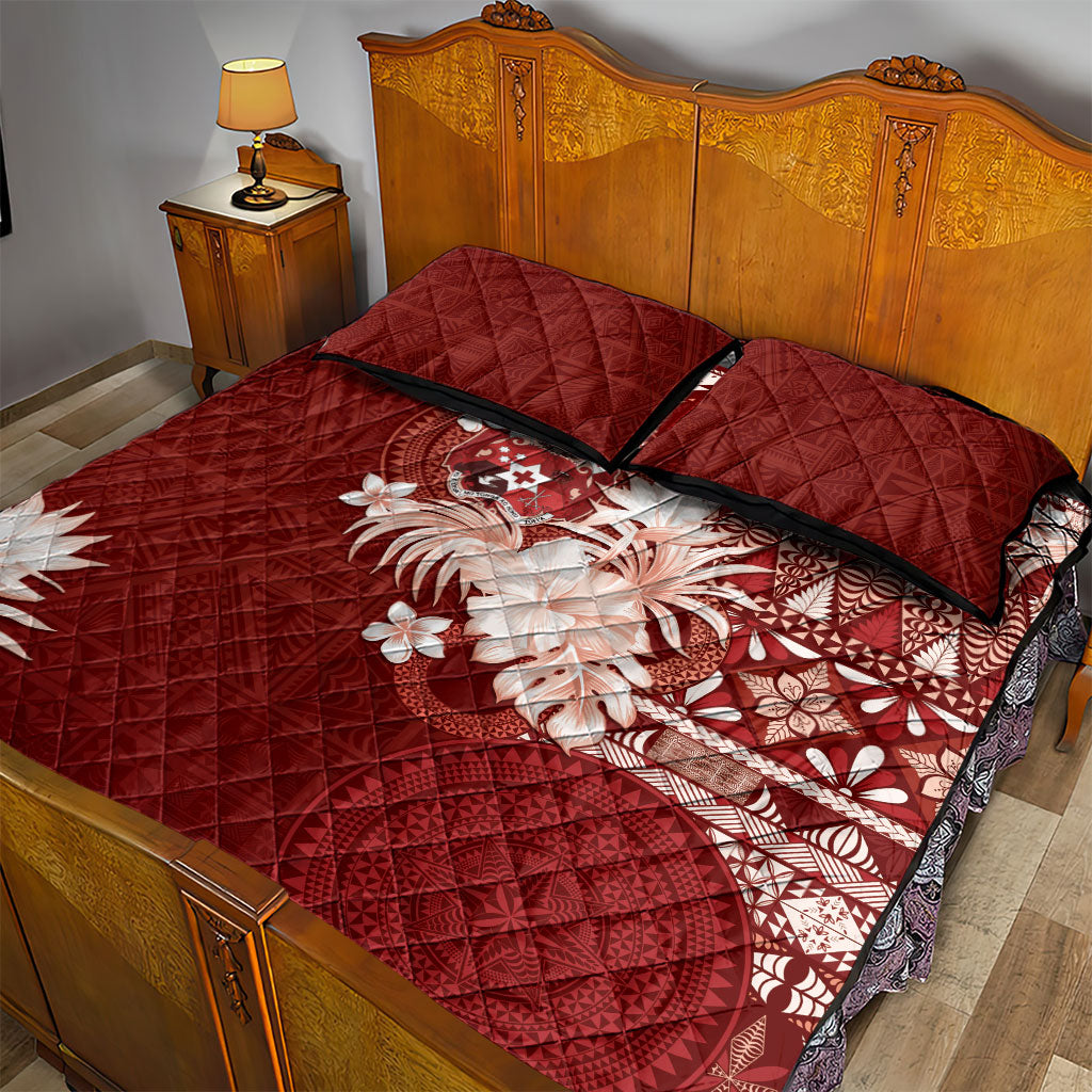 Tonga Ngatu Motifs Quilt Bed Set With Coat Of Arms Red