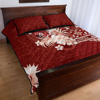 Tonga Ngatu Motifs Quilt Bed Set With Coat Of Arms Red