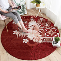 Tonga Ngatu Motifs Round Carpet With Coat Of Arms Red LT05 - Polynesian Pride