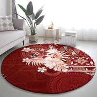 Tonga Ngatu Motifs Round Carpet With Coat Of Arms Red LT05 - Polynesian Pride