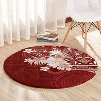Tonga Ngatu Motifs Round Carpet With Coat Of Arms Red LT05 - Polynesian Pride