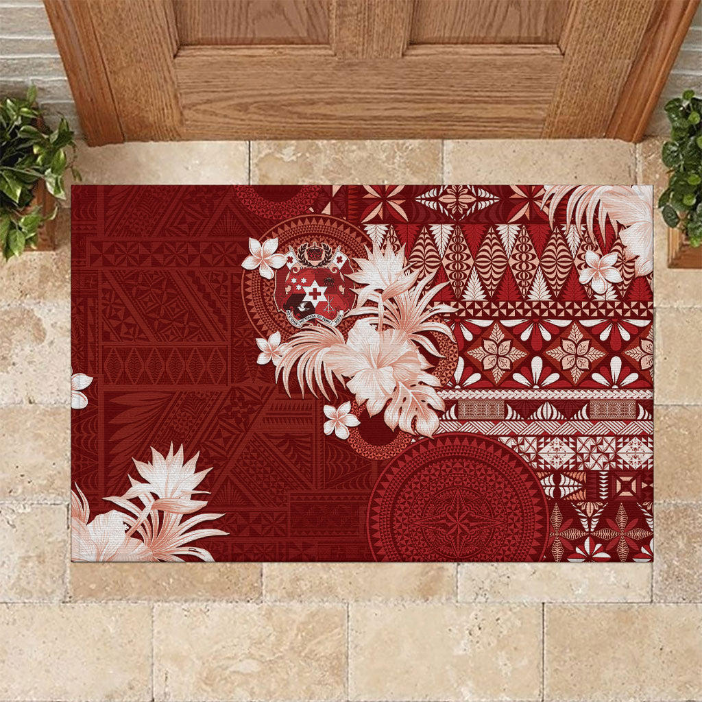 Tonga Ngatu Motifs Rubber Doormat With Coat Of Arms Red