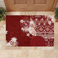 Tonga Ngatu Motifs Rubber Doormat With Coat Of Arms Red LT05 Red - Polynesian Pride