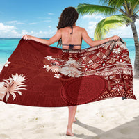 Tonga Ngatu Motifs Sarong With Coat Of Arms Red LT05 - Polynesian Pride