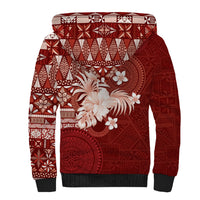 Tonga Ngatu Motifs Sherpa Hoodie With Coat Of Arms Red LT05 - Polynesian Pride