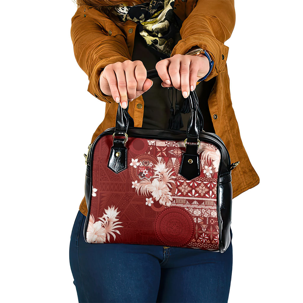 Tonga Ngatu Motifs Shoulder Handbag With Coat Of Arms Red