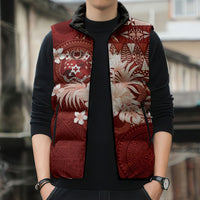 Tonga Ngatu Motifs Sleeveless Puffer Jacket With Coat Of Arms Red LT05 - Polynesian Pride