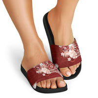 Tonga Ngatu Motifs Slide Sandals With Coat Of Arms Red LT05 - Polynesian Pride