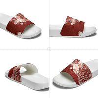 Tonga Ngatu Motifs Slide Sandals With Coat Of Arms Red LT05 - Polynesian Pride