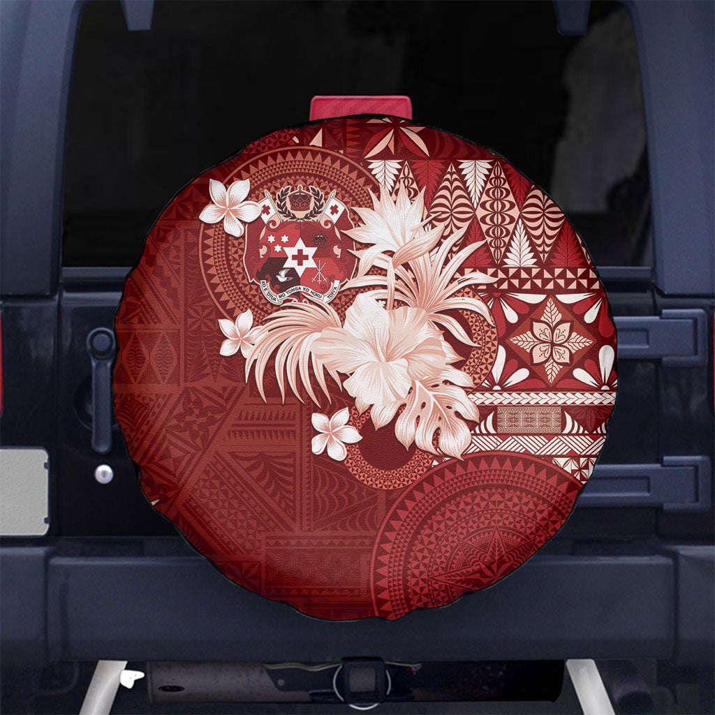 Tonga Ngatu Motifs Spare Tire Cover With Coat Of Arms Red