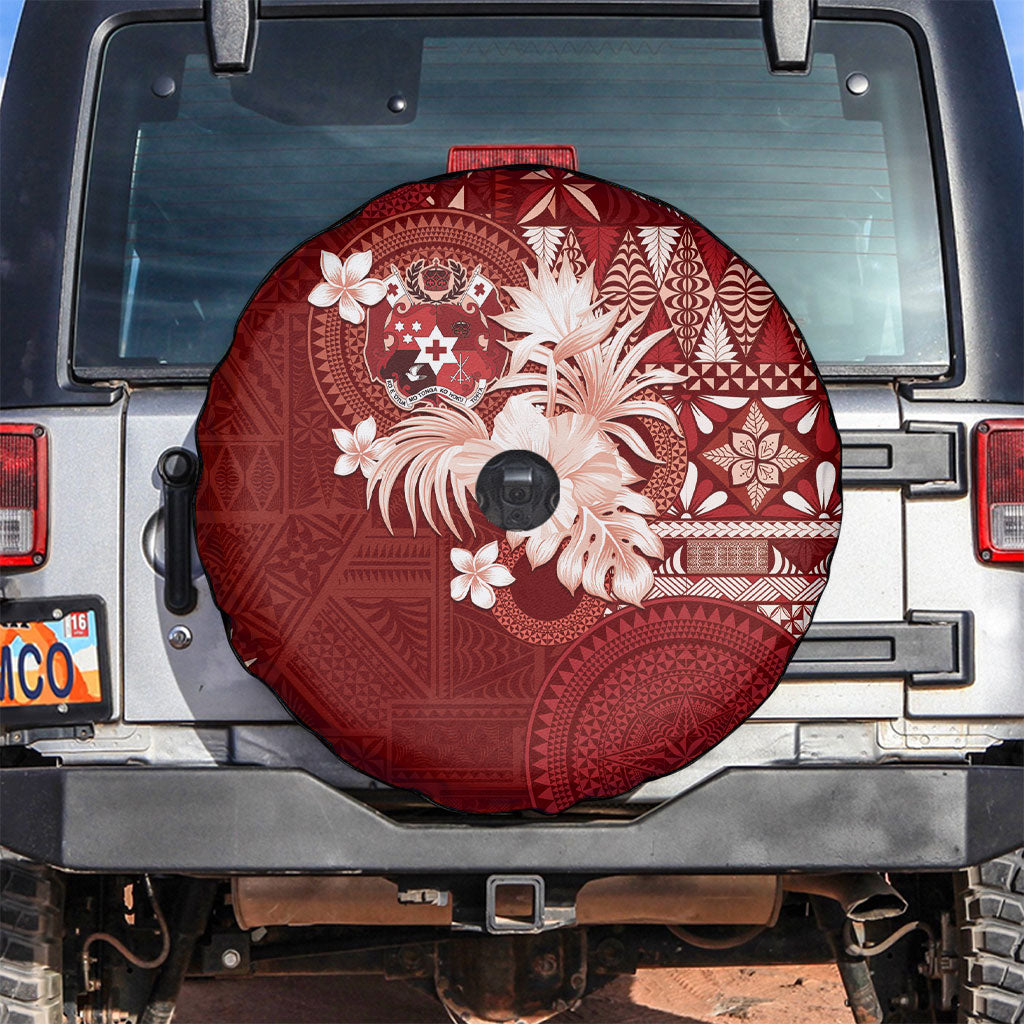 Tonga Ngatu Motifs Spare Tire Cover With Coat Of Arms Red