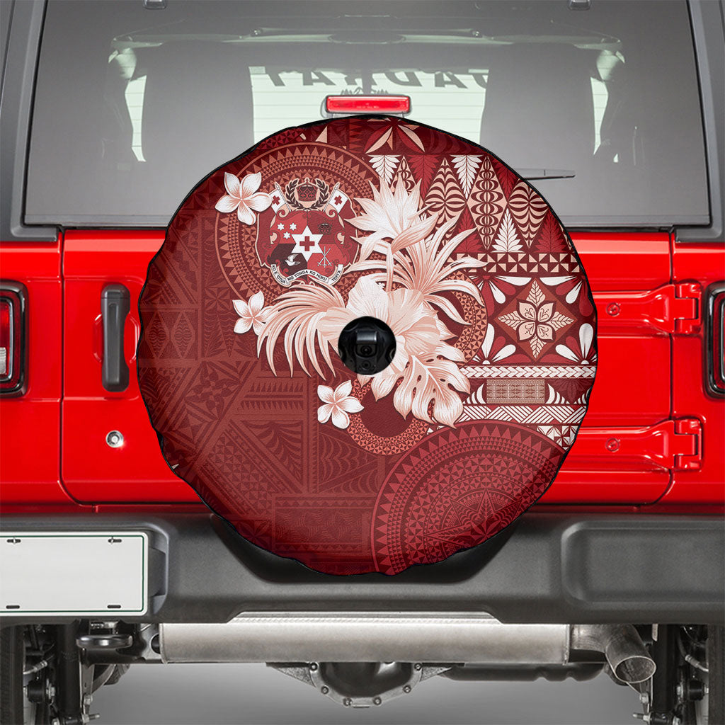 Tonga Ngatu Motifs Spare Tire Cover With Coat Of Arms Red