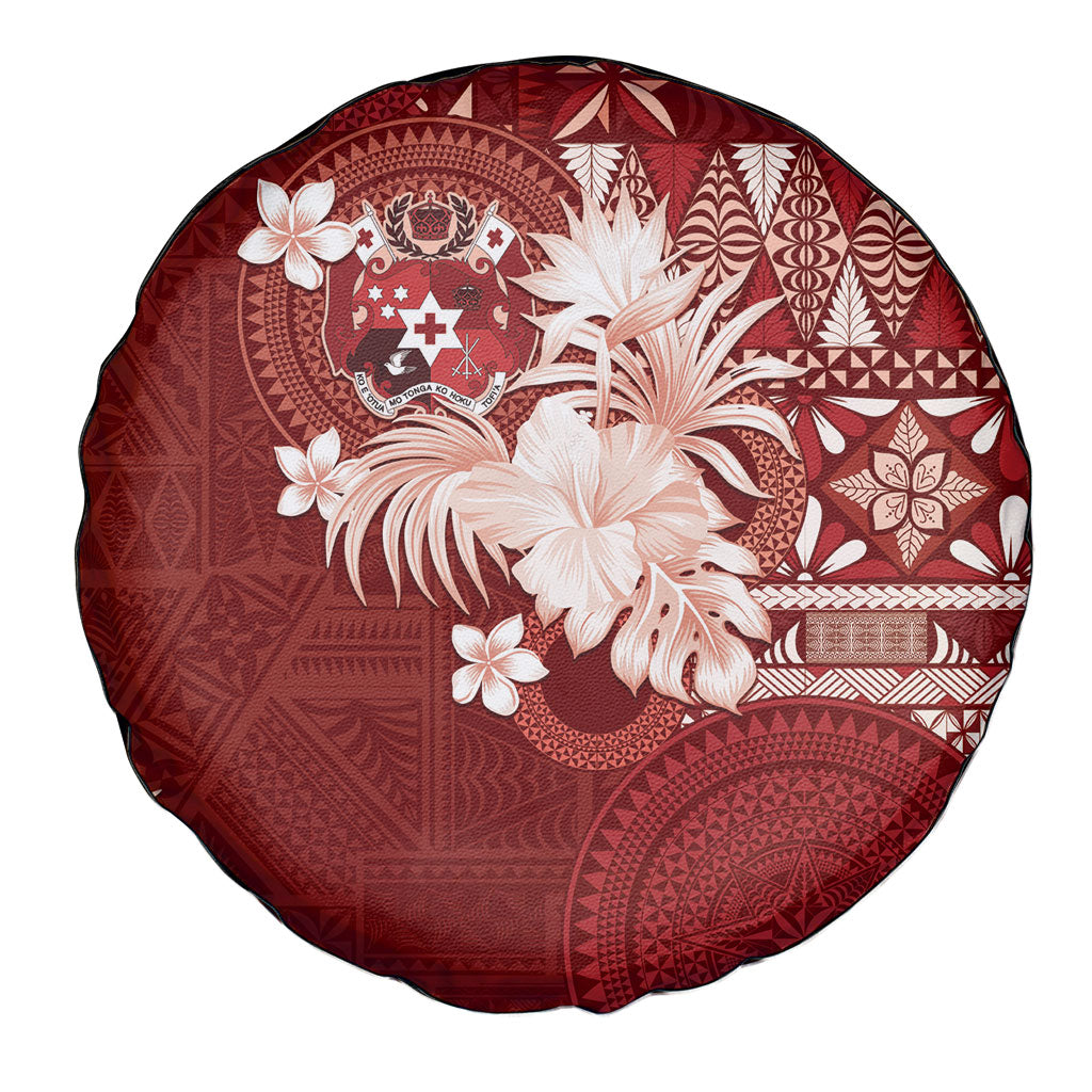Tonga Ngatu Motifs Spare Tire Cover With Coat Of Arms Red